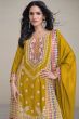Mustard Yellow With Multicolor Thread Work Embroidered Silk Sharara Suit