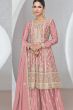 Peach Embroidered Silk Sharara Suit