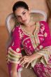Ruby Pink Embroidered Chinnon Silk Trouser Suit