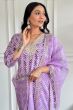 Lavender Silk Trouser Suit With Organza Dupatta