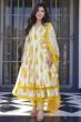 Yellow Printed Cotton Angrakha Suit