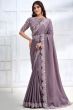 Lavender Embroidered Satin Saree