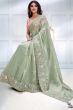 Spring Green Embroidered Satin Saree