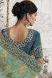 Pastel Green Heavy Embroidered Satin Saree With Embellishment