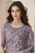 Faded Purple Satin Silk Embroidered Saree