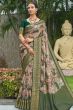 Dusty Peach Printed Silk Saree With Green Border