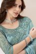Persian Blue Sartin Georgette Silk Embroidered Saree