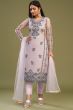 Pastel Pink Kurti Pant Set in Banglori Silk With Floral Embroidery