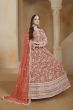 Orange Net Heavy Embroidered Anarkali Suit