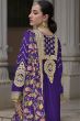 Dark Purple Multi Print Silk Embroidered Sharara Suit