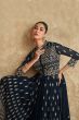 Dark Blue Georgette Heavy Embroidered Palazzo Suit
