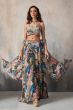 Blue Chinon Printed Lehenga Set