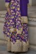 Dark Purple Multi Print Silk Embroidered Sharara Suit