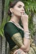 Dusty Peach Printed Silk Saree With Green Border