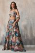 Blue Chinon Printed Lehenga Set