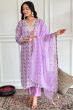 Lavender Silk Trouser Suit With Organza Dupatta