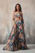 Blue Chinon Printed Lehenga Set
