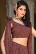 Brown Printed Georgette Lehenga Set With Shoulder Dupatta