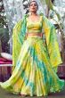 Yellow and Green Printed Silk Lehenga Set With Shoulder Dupatta