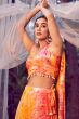 Orange Multicolor Printed Silk Lehenga Set With Shoulder Dupatta