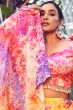 Pink Multicolor Printed Silk Lehenga Set With Shoulder Dupatta