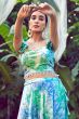Blue Multicolor Printed Silk Lehenga Set With Dupatta