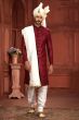 Maroon Embroidered Silk Sherwani Set
