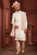 Off White Embroidered Silk Sherwani Set