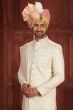 Off White Embroidered Silk Sherwani Set
