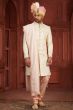Off White Embroidered Silk Sherwani Set
