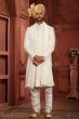 White Embroidered Pure Silk Sherwani Set