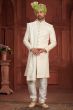 Cream Embroidered Silk Sherwani Set