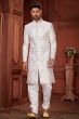White Embroidered Silk Sherwani Set