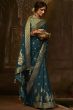 Teal Blue Silk Ethnic Embroidered Saree