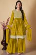 Yellow Embroidered Georgette Gharara Suit