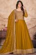 Mustard Yellow Sequence Embroidered Art Silk Anarkali Suit.