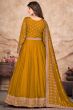Mustard Yellow Sequence Embroidered Art Silk Anarkali Suit.