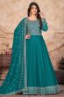 Teal Blue Sequence Embroidered Art Silk Anarkali Suit.