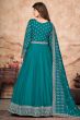 Teal Blue Sequence Embroidered Art Silk Anarkali Suit.