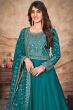 Teal Blue Sequence Embroidered Art Silk Anarkali Suit.