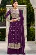 Plum Purple Zari Embroidered Georgette Palazzo Suit