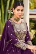 Plum Purple Zari Embroidered Georgette Palazzo Suit