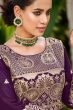 Plum Purple Zari Embroidered Georgette Palazzo Suit