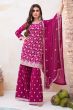 Hot Pink Embroidered Georgette Gharara Suit
