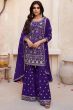 Dark Purple Embroidered Georgette Gharara Suit