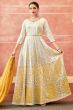 Off White And Yellow Georgette Embroidered Festive Anarkali Suit