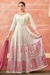 Off White And Pink Georgette Embroidered Festive Anarkali Suit