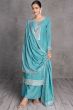 Blue Sequence Embroidery Silk Palazzo Suit