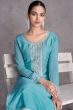 Blue Sequence Embroidery Silk Palazzo Suit