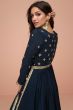 Blue Embroidery High Slit Silk Palazzo Suit